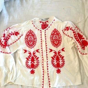 Zara puff sleeve embroidered blouse S